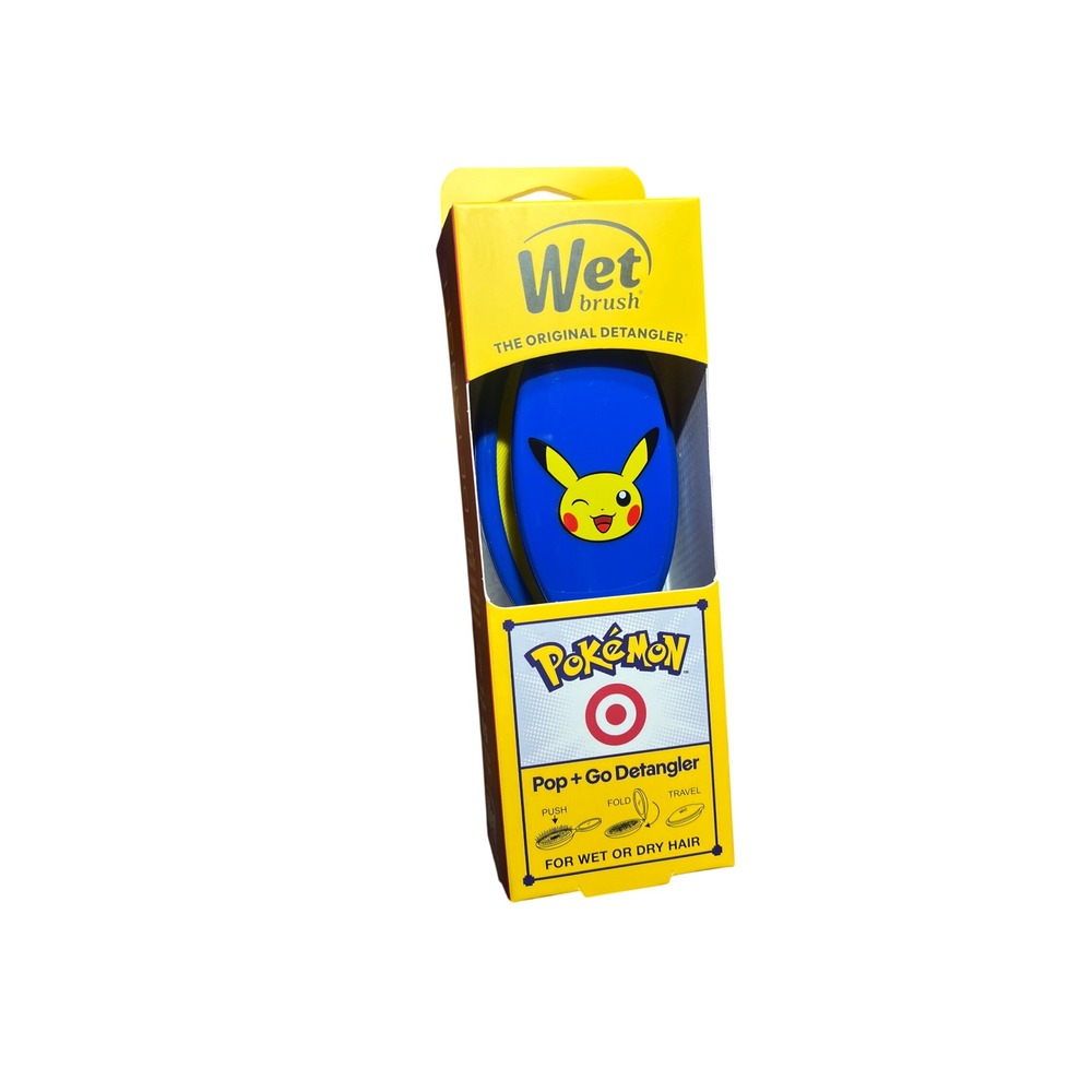 Wet Brush Pokemon Pikachu Pop + Go Detangler Foldable Travel Hair Brush Blue NEW